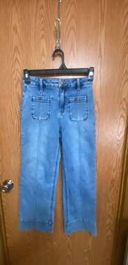Risen Jeans High-Rise Patch Pocket Wide-Leg Crop Jeans Style #PWC21009